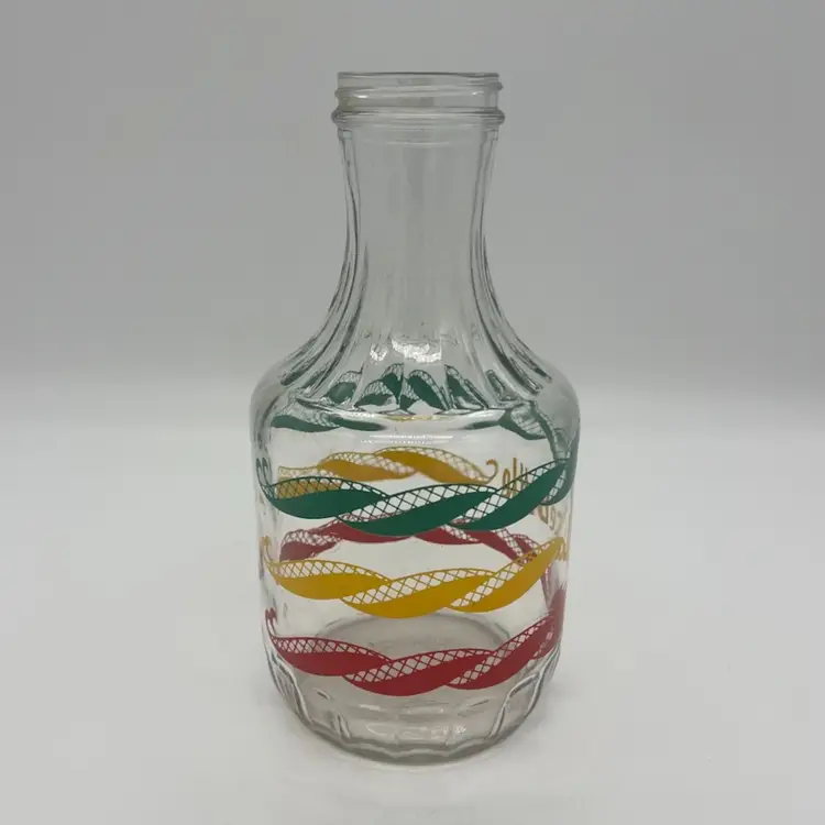 Vintage Duraglas Juice Bottle Carafe Red Yellow Green Swirl