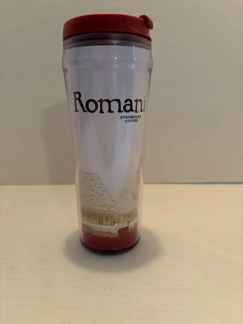 Vintage Starbucks Romania Travel Tumbler with Lid  12 ounces Plastic from 2004