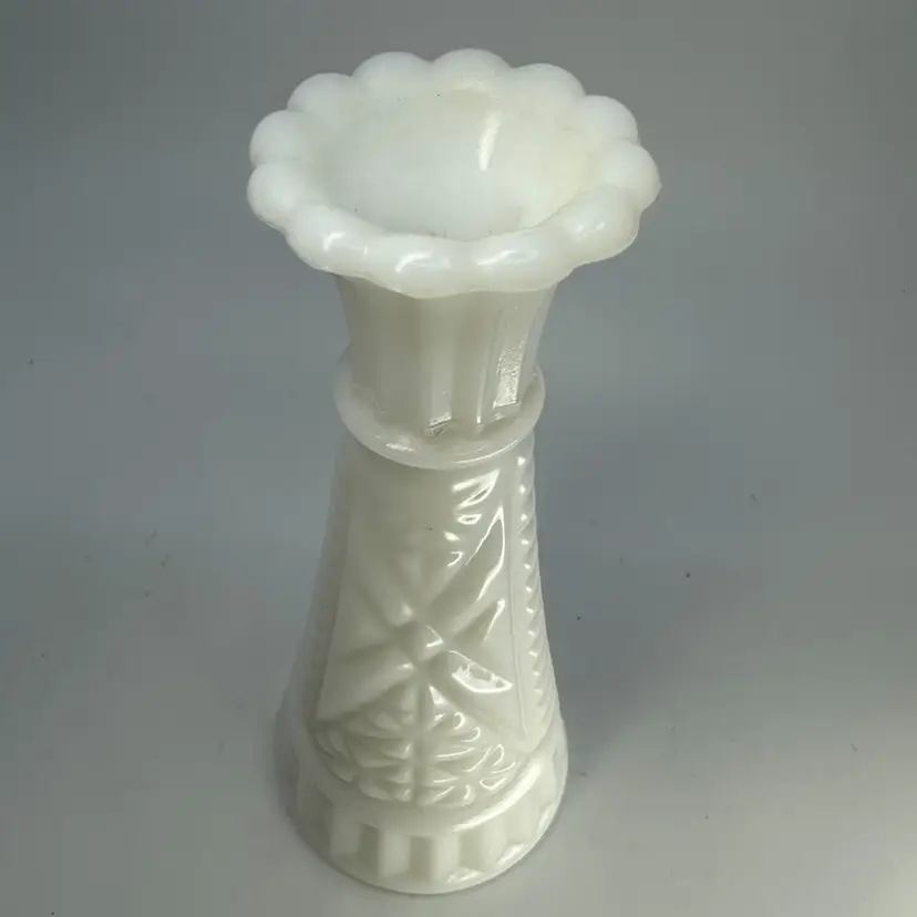 Milk Glass Fluted Vase 6”