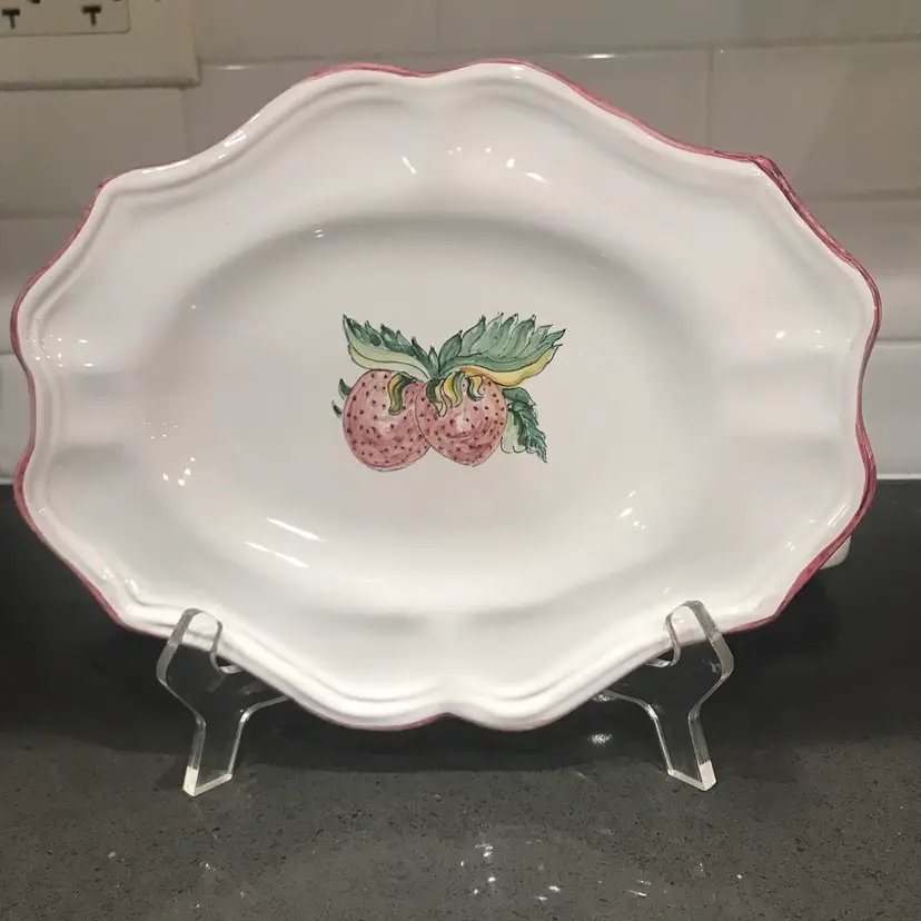 Vintage Handpainted Strawberry Stoneware Plate Signed By Artist