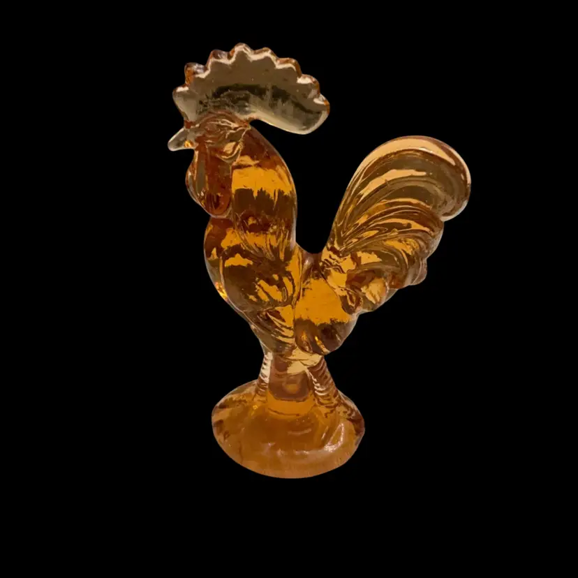 Vintage LE Smith Mini Amber Glass Rooster Figurine 4.5” x 3”