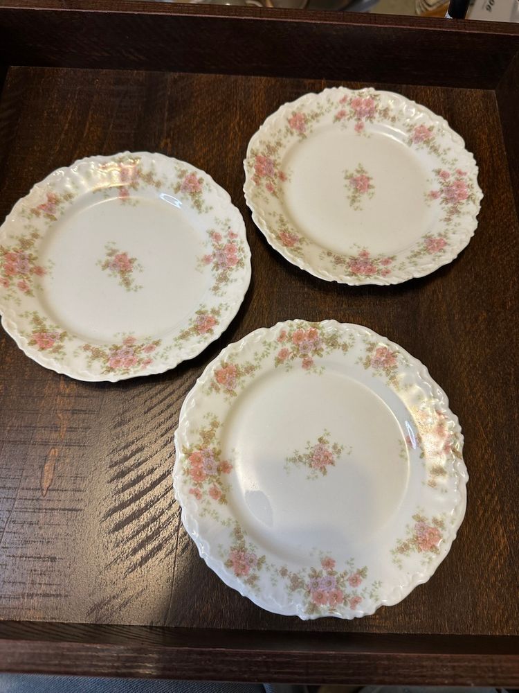 Bawo & Dotter Pink + Lavender Flowers Elite Limoges France 6.5” Bread Plate
