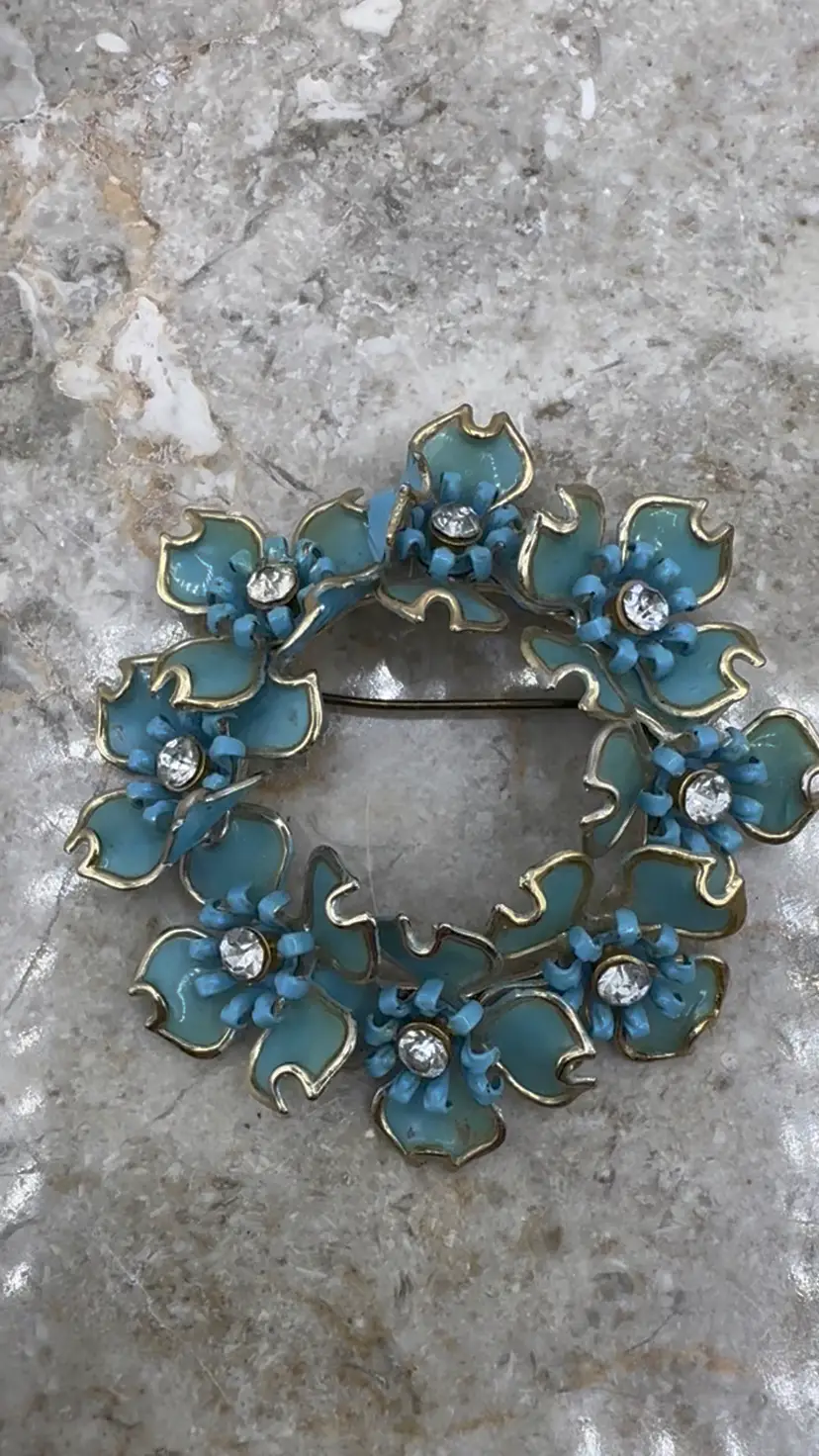 Vintage 1950’s Blue Enamel & Rhinestone Brooch