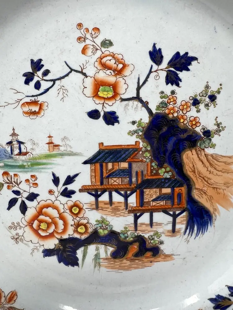Antique Masons Imari Well & Tree Plate English Ironstone 10 1/8” D 19th Century