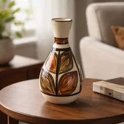 Ng's Hawaii Ceramic Vase w/ Hand Painted Floral Geometric (Tapa) Design , 6"