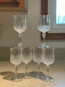 Cristal d'Arques-Durand Longchamp Tall Water Goblets Wine Glass Set 6 / 6.5”/4oz