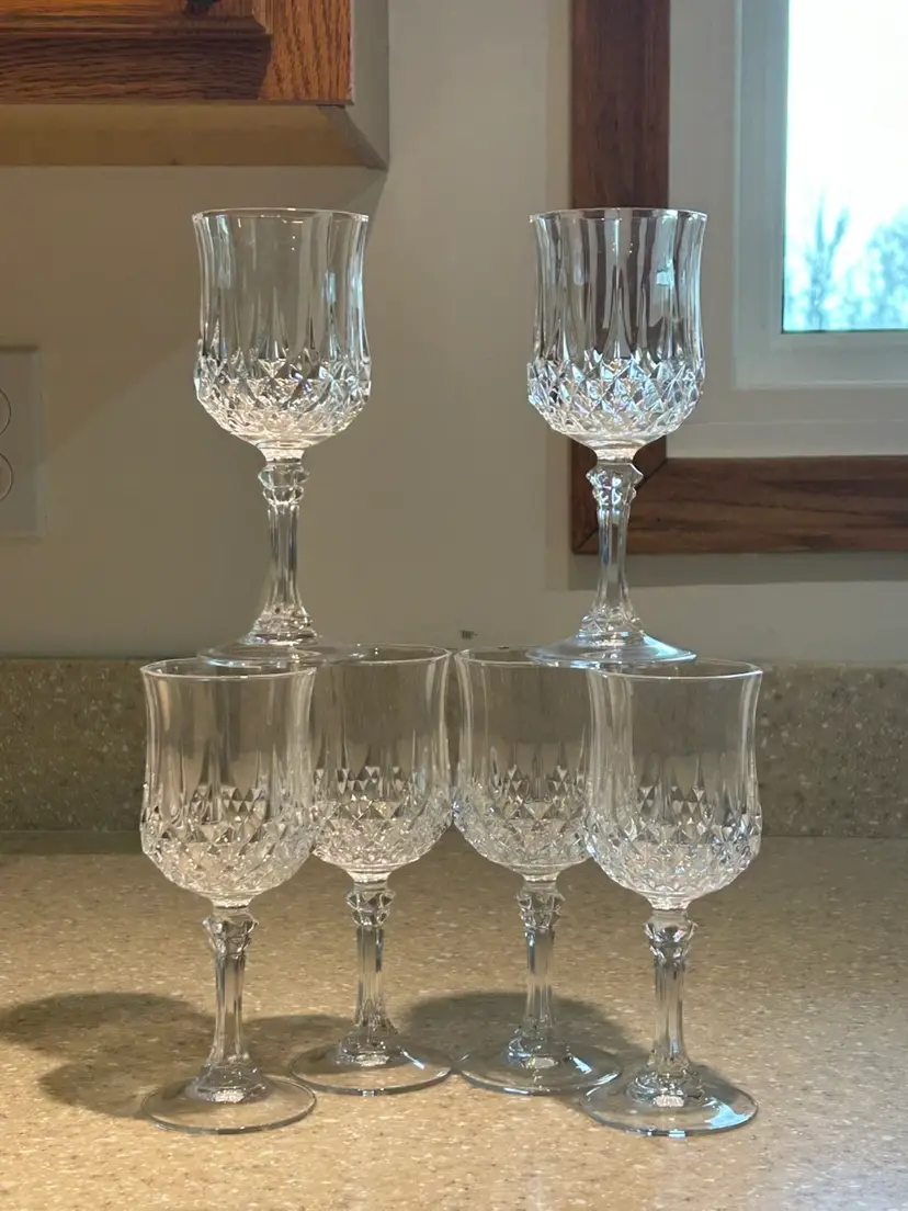 Cristal d'Arques-Durand Longchamp Tall Water Goblets Wine Glass Set 6 / 6.5”/4oz