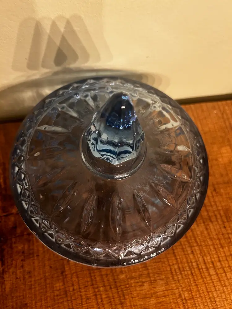 Indiana Glass Princess Diamond Patterned Beautiful Blue Vintage Lidded Candy DIsh. c. 1970's