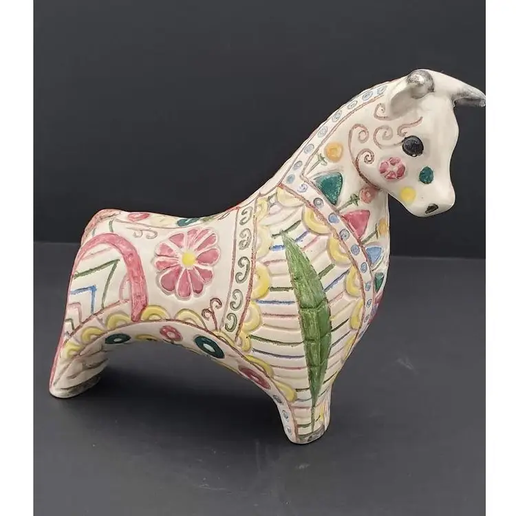 Vintage Ceramic Hand Painted Bull Figurine 1960's 7"