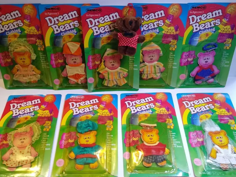 Remco Dream Bears Doll Fashions Outfits 1984 Complete Set Of 8 + Brown Bear