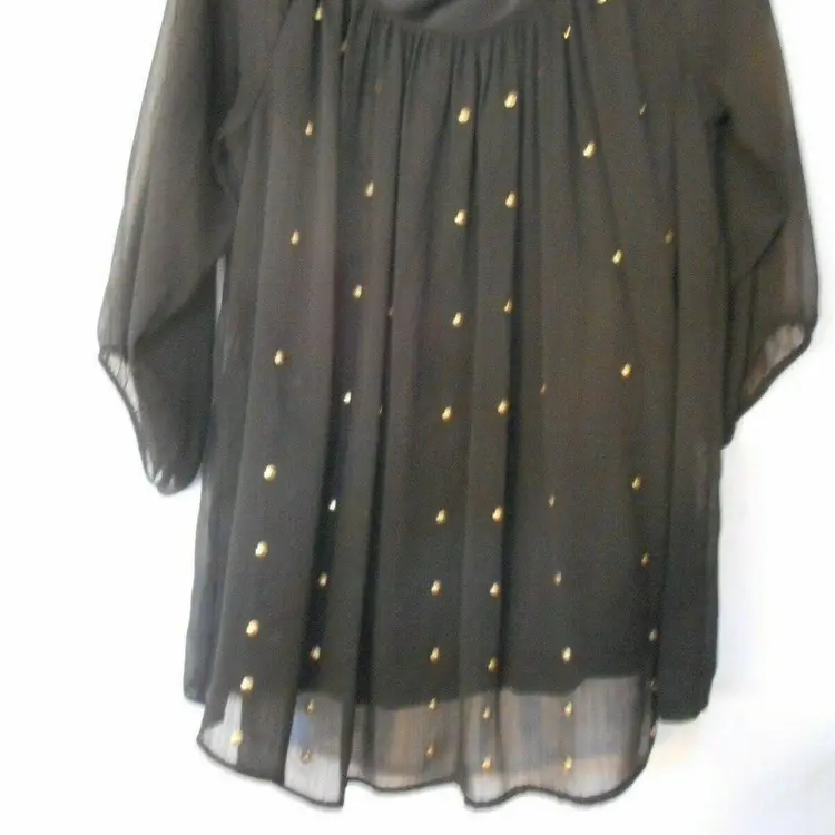 AGB Sz M Sheer Black Gold accents Blouse w/solid underlayer Top