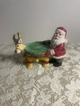 Fitz And Floyd Deer Santa Reindeer Pillar Candle Holder Christmas Holiday Decor