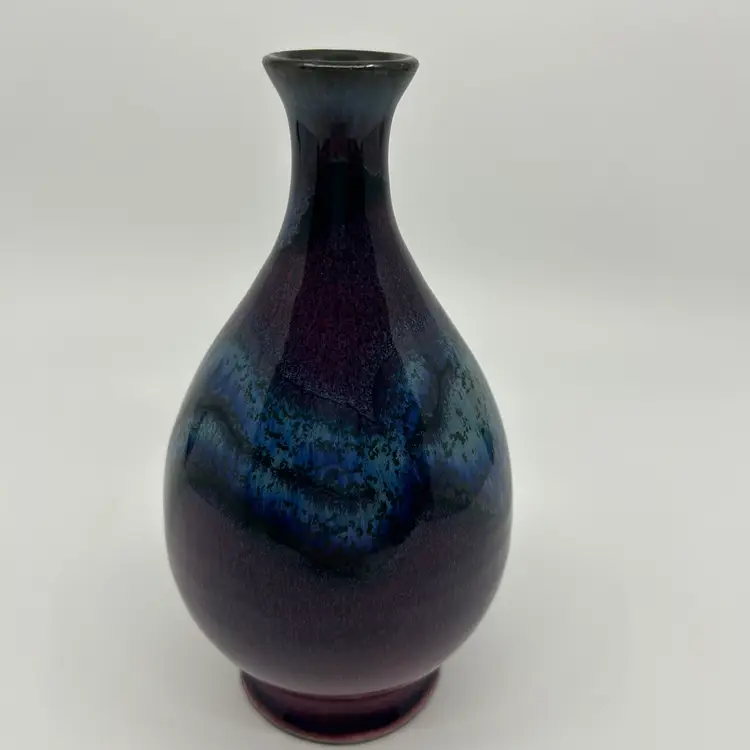Chinese Flambe Purple Blue Glaze Artist Signed Vase