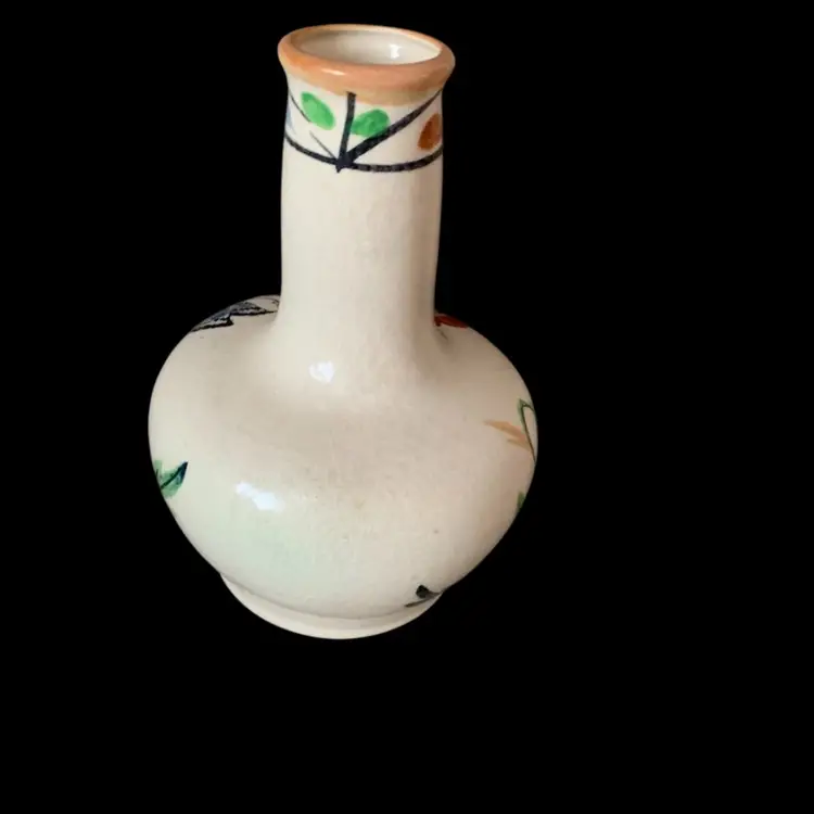 Japanese Pottery Vase W/Flowers & Butterfly 7 1/2 X 5 Inches