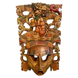 Handcrafted Mayan Style Wood Mask, 16" x 10.25"