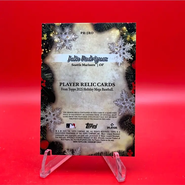 Julio Rodriguez 2025 Topps Holiday Mega Blue Refractor Player Relic 78/299 Seattle Mariners