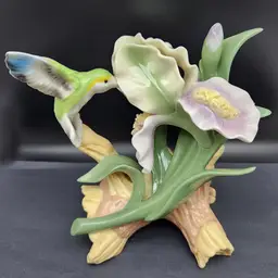 Porcelain Hummingbird and Iris Figurine, Glossy
