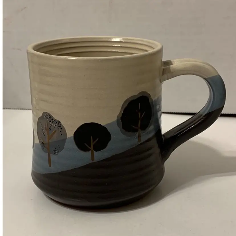 Otagiri Japan Red ware Pottery 3-Tone Tree Design Mug