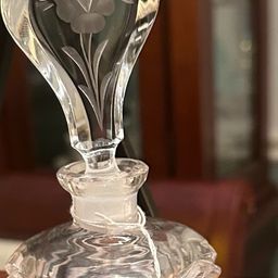 Vintage Crystal Perfume Bottle Round  w/ stopper   Hand Cut Glass