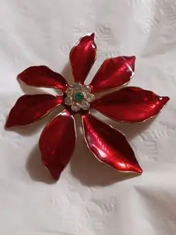 Vintage Christmas Holiday Enamel Poinsettia Brooch