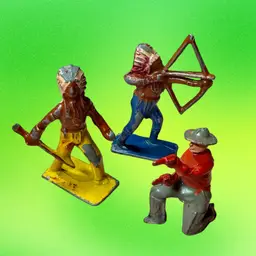 TRIO Of Lincoln Log Lead Metal Cowboy & Indian Native American Figurines, 3 PC