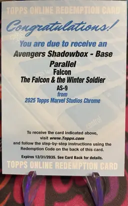 Topps 2025 Chrome Marvel Studios Avengers Shadowbox Falcon Redemption CASE HIT