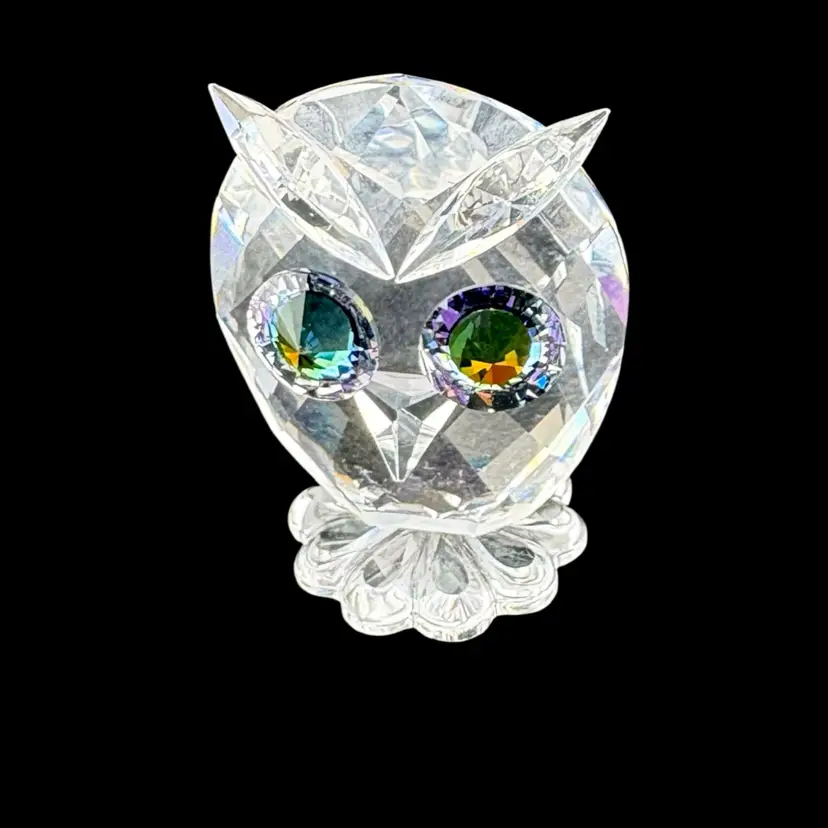 Vintage Swarovski Mini Owl With Colored Crystal Eyes 1.75” Tall x 1.25” Wide
