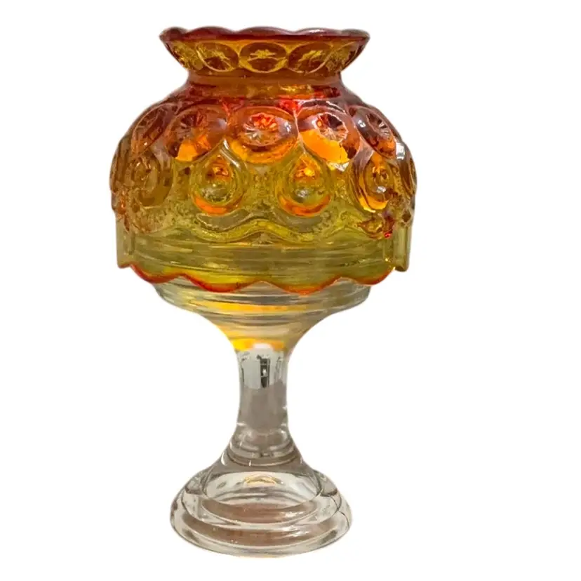 2-piece Vintage LE Smith Amberina Moon And Stars Fairy Lamp 8” X 4 1/2” - GLOWS!