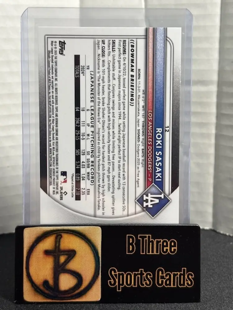 ROKI SASAKI 2025 Bowman Chrome Mega #12 RC Los Angeles Dodgers A1143