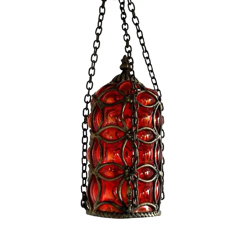 1950's Hanging Venetian Ruby Red Seguso Murano Style Glass Fixture