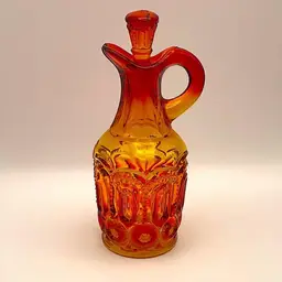 Vintage, L.E. Smith Cruet Bottle W/Stopper, Red Amberina Glass, Moon And Stars, GLOWS!
