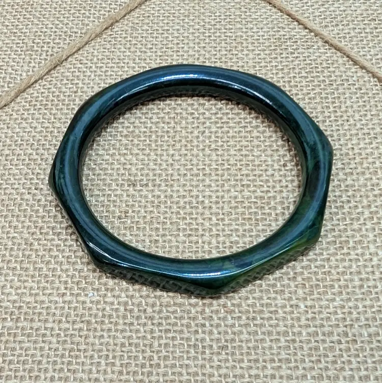 Vintage Bakelite Octagon Geometric Marbled Forest Dark Green Bangle Bracelet