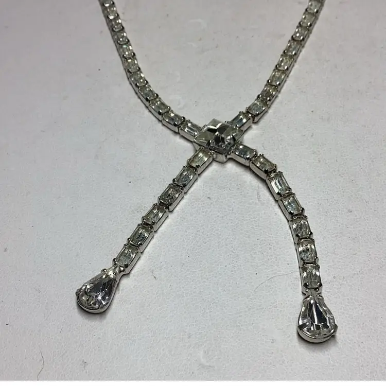 Vintage Rhinestone Necklace Baguette Crystals 16” - Great Condition