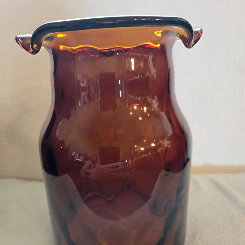 Vintage Amber Coin Optic Glass Vase