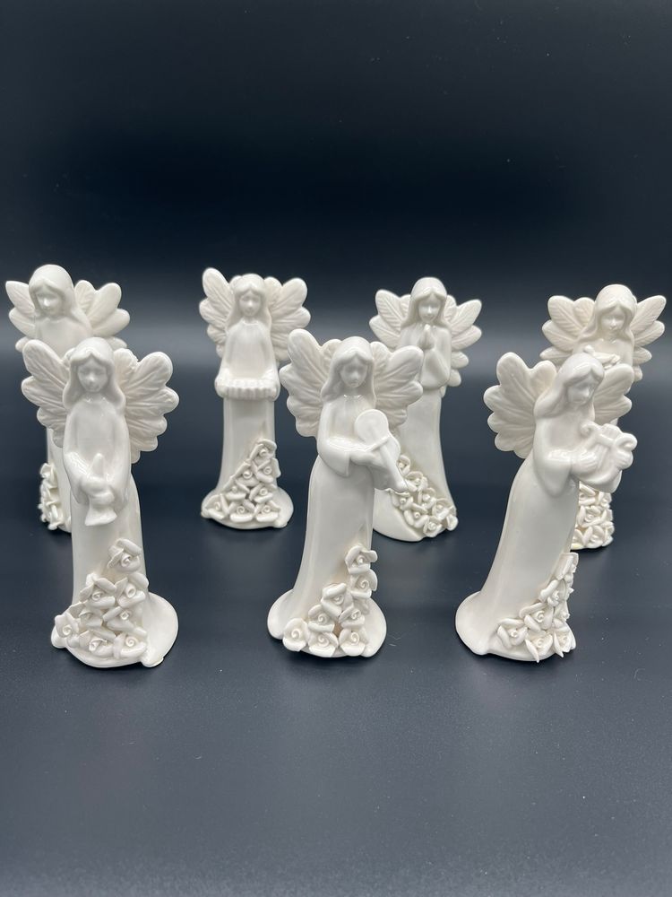 Vintage Ceramic Angel Figurines - Set of 7 White Porcelain-Style Musicians, 5" Tall Christmas Choir