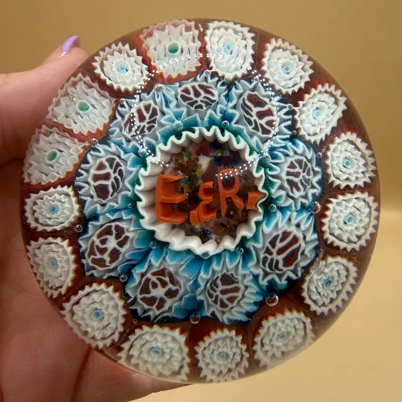 Fratelli Toso Murano E&R Cane Queen Elizebeth Coronation Commemorative 1950s Millefiori Rainbow Frit Art Glass Paperweight 3.25x2.25β