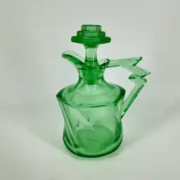 Vintage Small Green Glass Creamer With Stopper AS IS DOES NOT GLOW