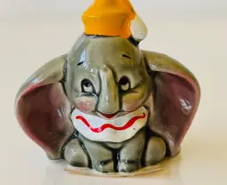 Vintage Dumbo Walt Disney Ceramic Figurine Japan Yellow Hat Glossy 2.5" T X 2" W