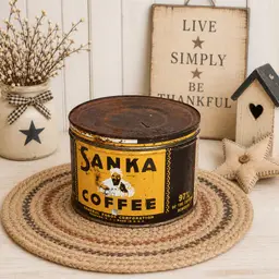 Vintage Sanka Coffee Tin Canister | Large Yellow & Black General Foods Advertising Tin | Rustic Farmhouse Kitchen Decor