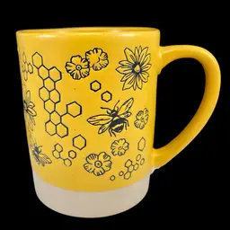 Honey Bee Mug, Yellow Honey Bee Honey Comb Flower Mug, Ceramic Bee Mug, Insect Mug, Coffee Mug, Tea Mug