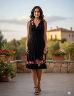 Johnny Was Los Angeles Small Black Sleeveless V-Neck Floral Embroidered Dress