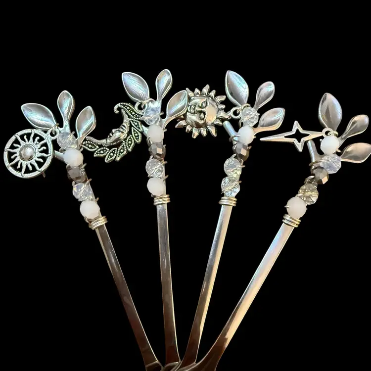 Limited Edition Celestial ☀️🌙⭐️ Decorated Spoons Set Of 4 HAND DECORATED BY ME