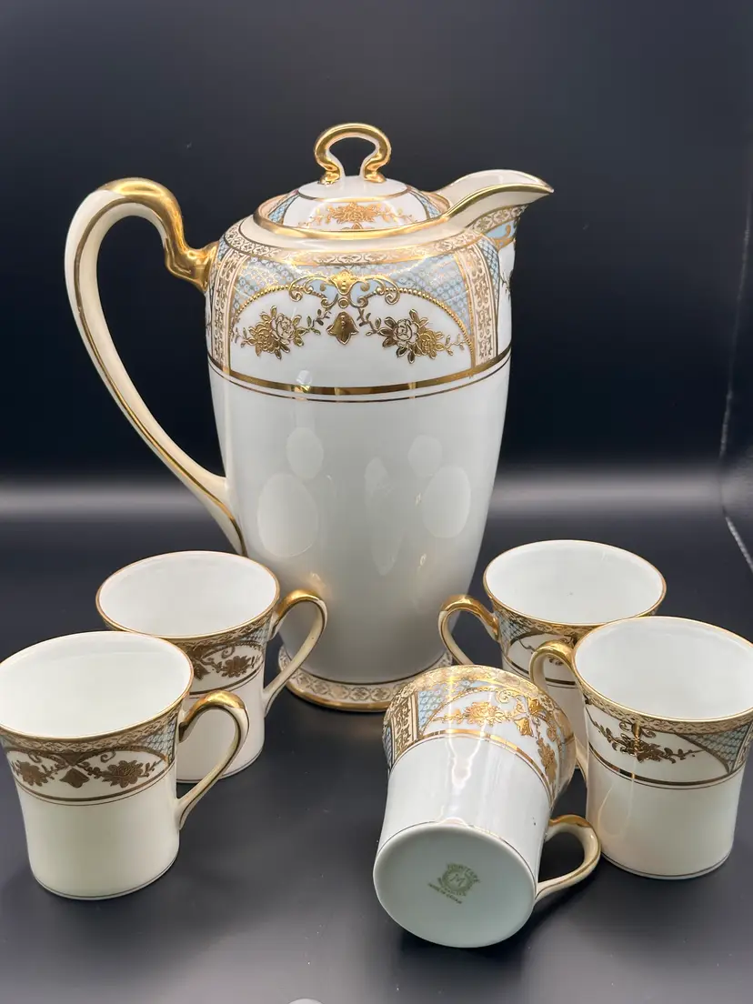 Gorgeous Noritake Chocolate Pot And 5 Demitasse Cups