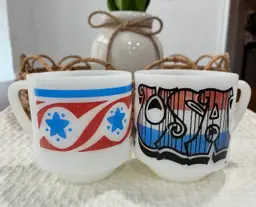 Vintage Federal Milk Glass Patriotic USA Mugs - Stars & Stripes