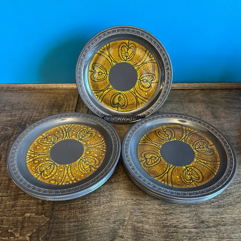 Vintage MCM ~Domingo Stoneware Salad Plates ~ Set Of 7 ~ Made In Japan