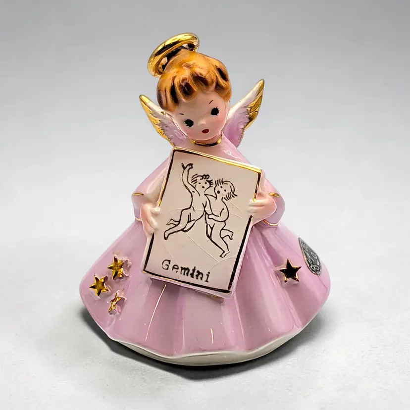 Vtg Josef Originals Gemini Angel Zodiac Horoscope Figurine REPAIRED Halo