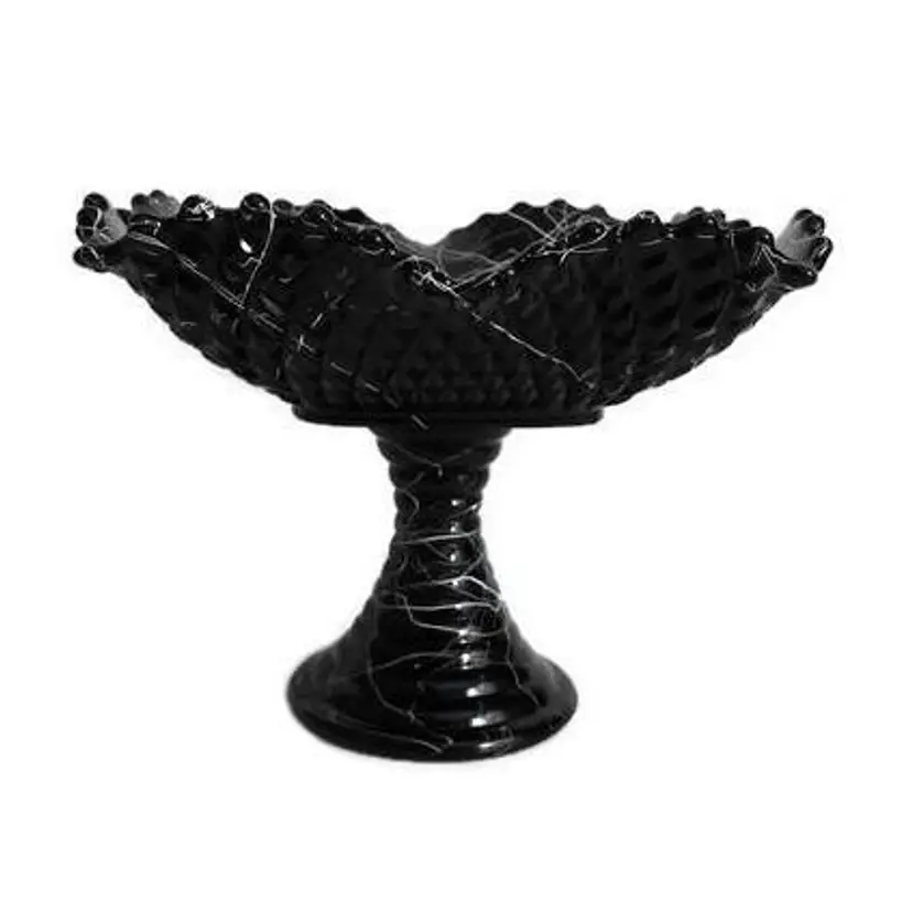 Black Confetti Pedestal Glass Fruit Bowl Compote Diamond Point by LE Smith