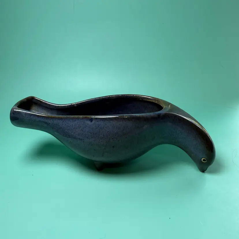 Vintage Smoky Mountain Tennessee Pottery Pigeon Bird Planter Feet MCM Blue Drip