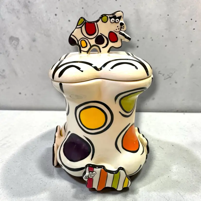 Nicole Engblom Hand Painted Ceramic Dog Treat Jar Dishwasher Microwave Safe