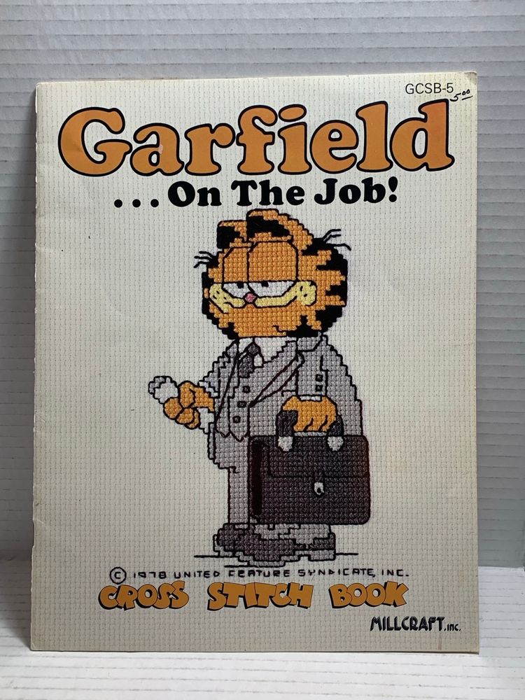 2-Garfield Counted Cross Stitch Pattern Booklets. “Garfield…on The Job” & “Garfield…Diet Tips” 1978